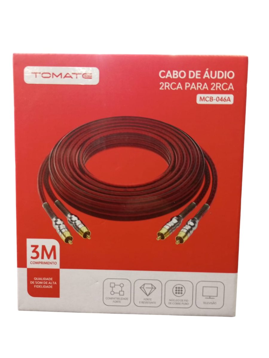 Cabo de Audio 2 rca p/ 2 rca 3m - Mcb-046a - Tomate