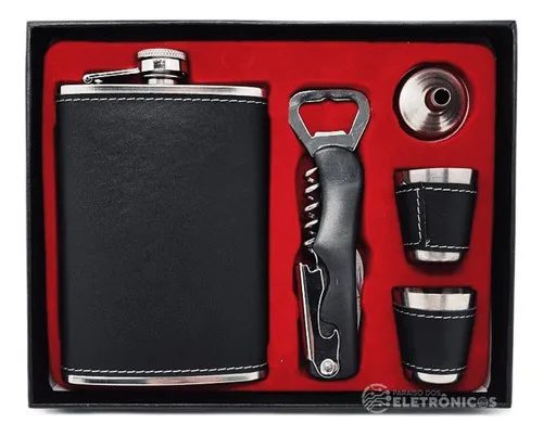 Kit Cantil c/ 2 Copos Shot - Funil - Abridor de Garrafa 4 em 1 - Estampado