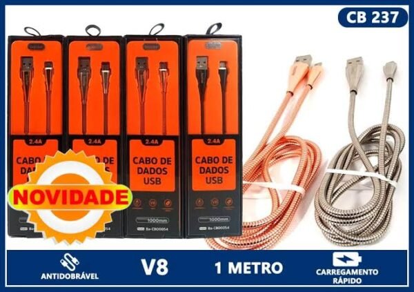 Cabo De Dados V8 Metal -Ba-Cbo0054 - Bazike