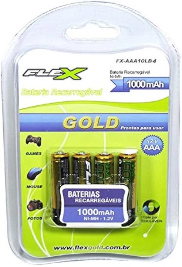 Pilha Recarregavel Gold C/ 4 Unid. Mod. "Flex" Fx-Aaa10lb4