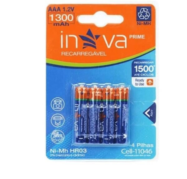 Pilha AAA Recarregável C/ 4un - Inova