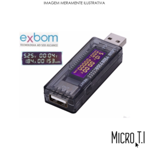 TESTADOR E MEDIDOR DE VOLTAGEM AMPERAGEM CAPACIDADE P/PORTA USB - EXBOM