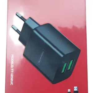 Carregador Para Type-C Turbo Com 2 Portas Usb 12w Un 2.4a - Tomate - Tt-1202uc