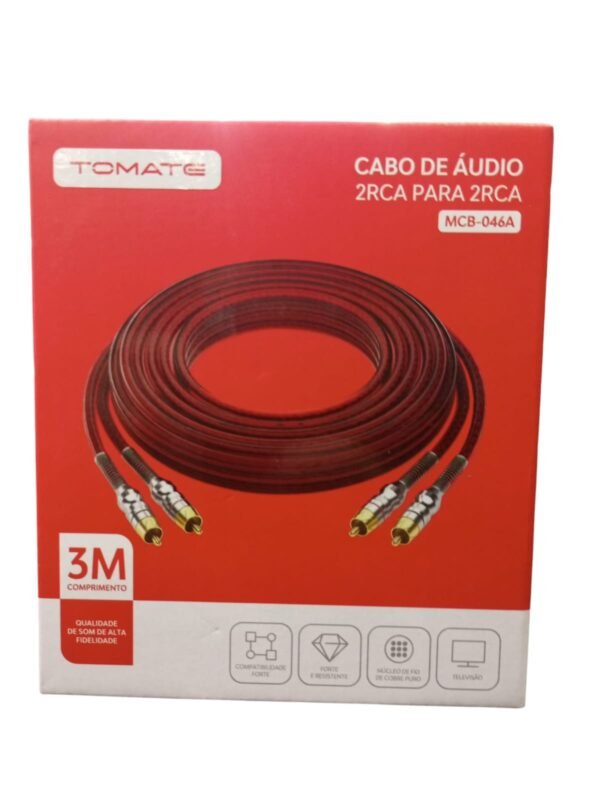 Cabo de Audio 2 rca p/ 2 rca 3m - Mcb-046a - Tomate