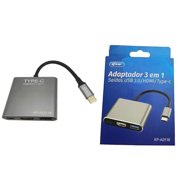 Adaptador Tipo-C 3 Em 1 - KP-AD118 - Knup