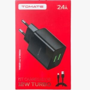 Carregador Para Lightning Turbo Com 2 Portas Usb 12w Un 2.4a - Tomate - Tt-1202ul