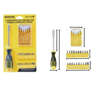 Kit de Chaves De Fenda E Phillips Soquete 27 Peças - Bom-3122 - Bomvink