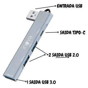 Hub 3 portas USB e 1 porta Tipo-C - ZJT-12667 - Inova